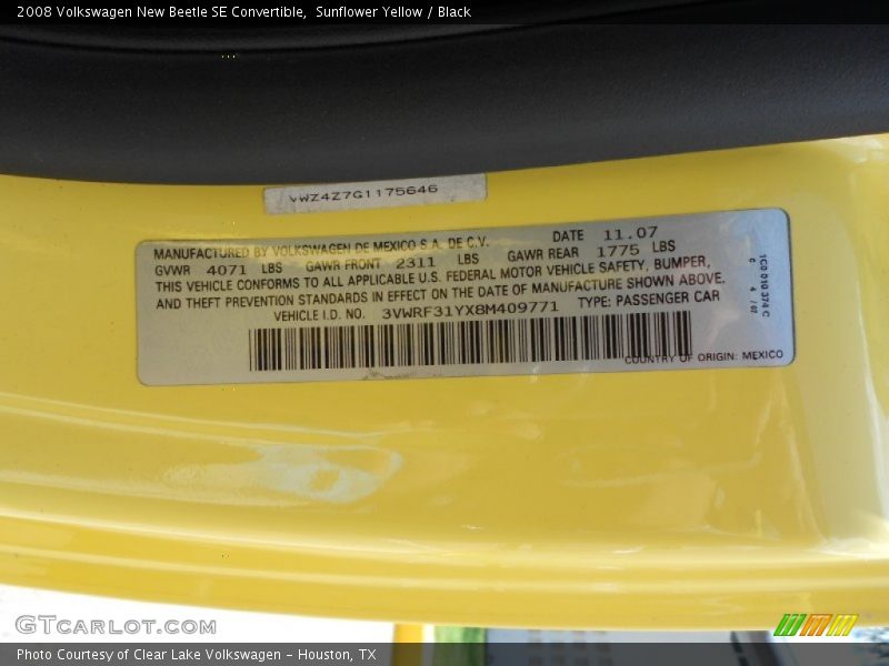 Sunflower Yellow / Black 2008 Volkswagen New Beetle SE Convertible