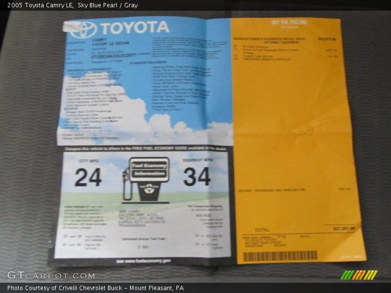 Sky Blue Pearl / Gray 2005 Toyota Camry LE
