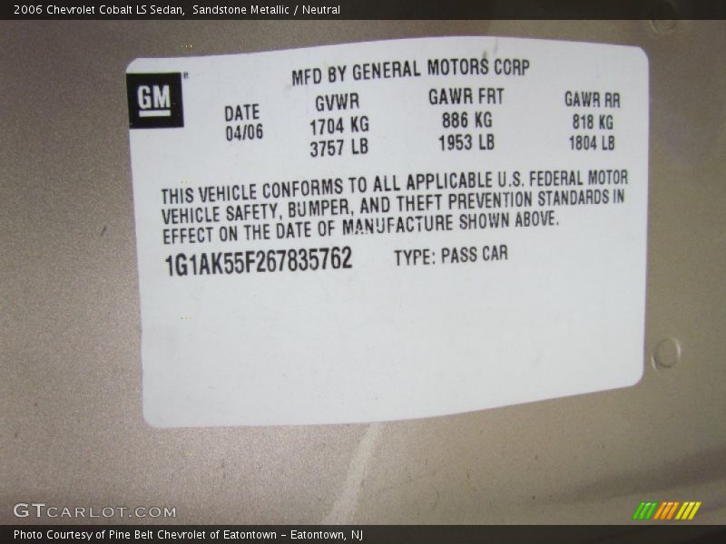 Sandstone Metallic / Neutral 2006 Chevrolet Cobalt LS Sedan