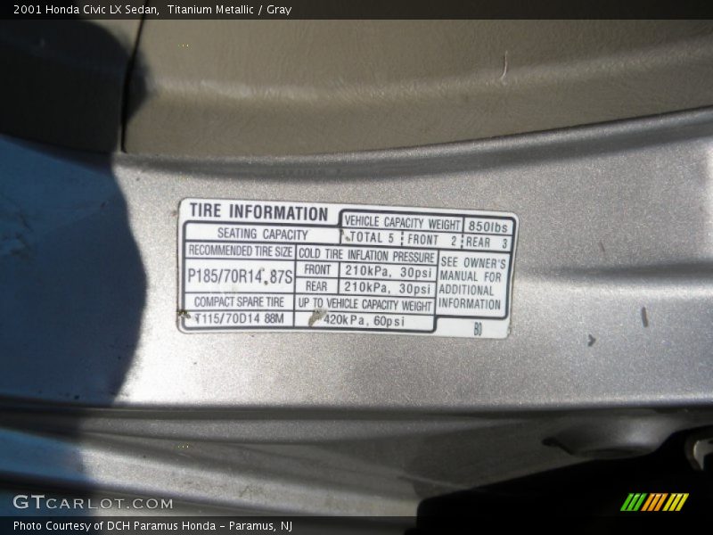 Titanium Metallic / Gray 2001 Honda Civic LX Sedan