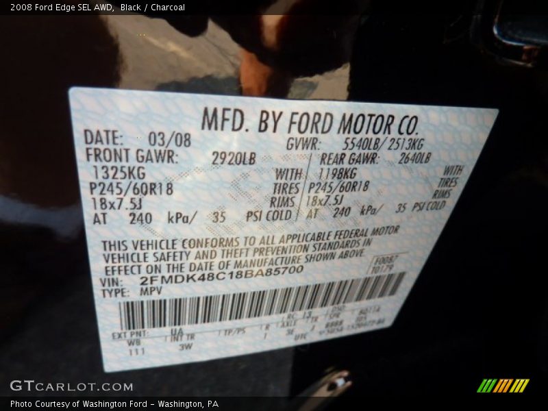 Black / Charcoal 2008 Ford Edge SEL AWD