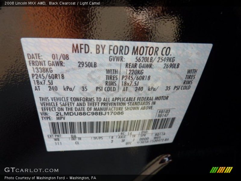 Black Clearcoat / Light Camel 2008 Lincoln MKX AWD
