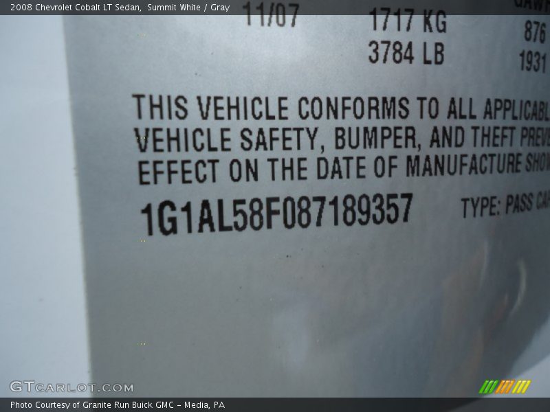 Summit White / Gray 2008 Chevrolet Cobalt LT Sedan