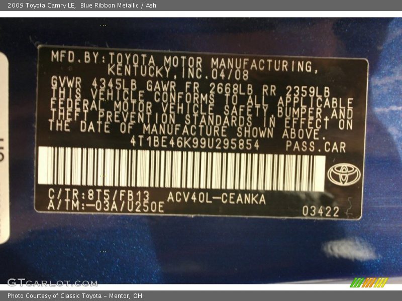 Blue Ribbon Metallic / Ash 2009 Toyota Camry LE