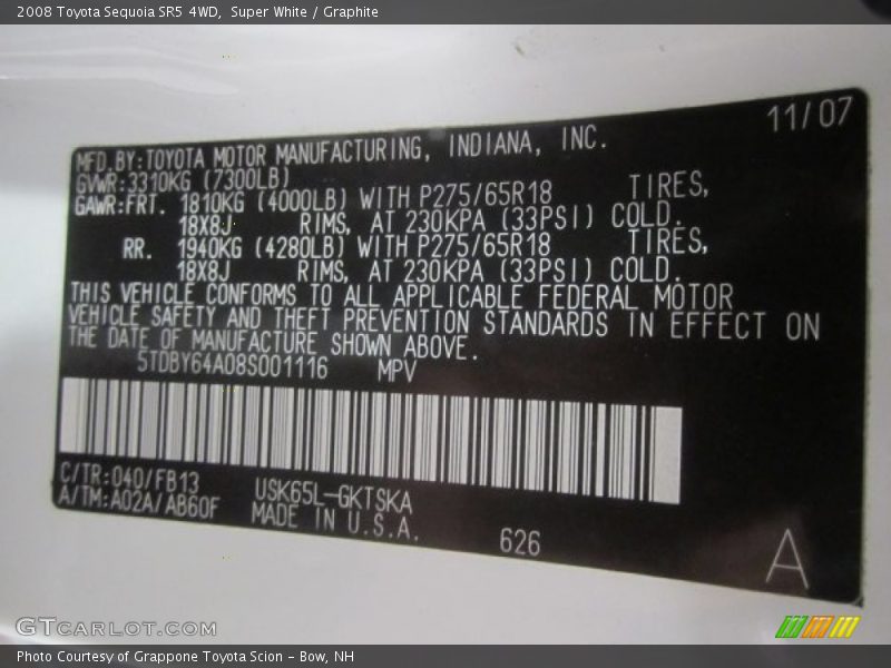 Super White / Graphite 2008 Toyota Sequoia SR5 4WD