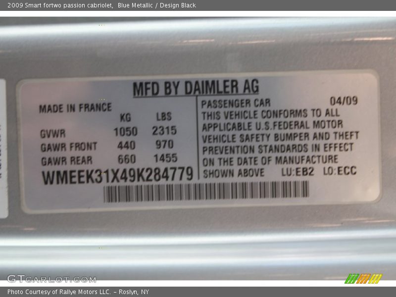 Blue Metallic / Design Black 2009 Smart fortwo passion cabriolet