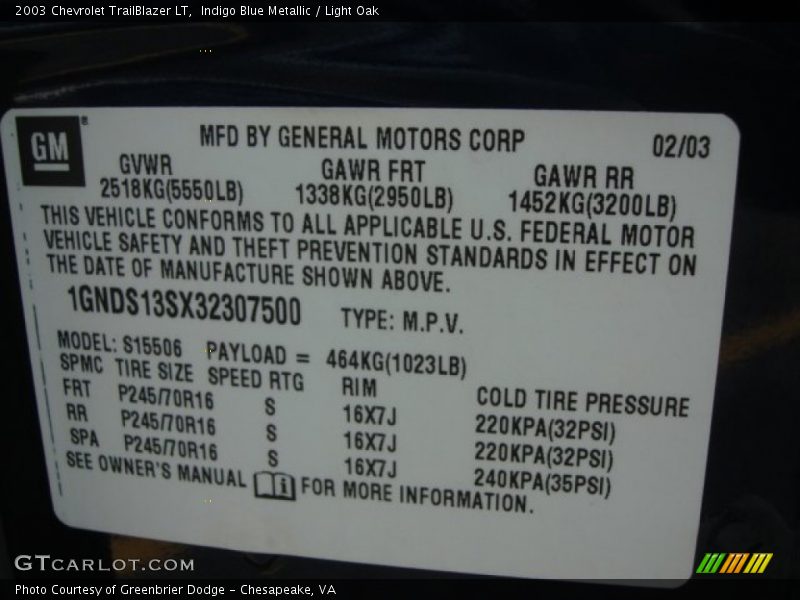 Indigo Blue Metallic / Light Oak 2003 Chevrolet TrailBlazer LT
