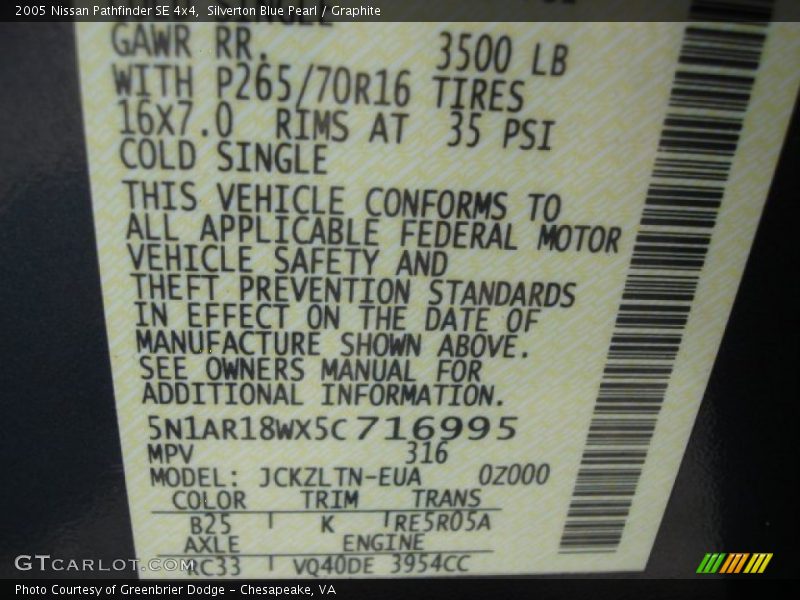 Silverton Blue Pearl / Graphite 2005 Nissan Pathfinder SE 4x4