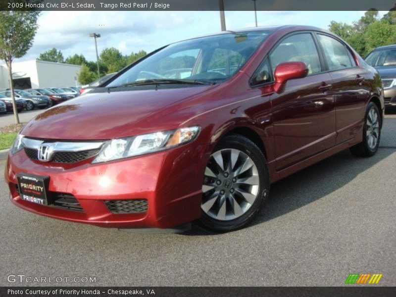 Tango Red Pearl / Beige 2009 Honda Civic EX-L Sedan