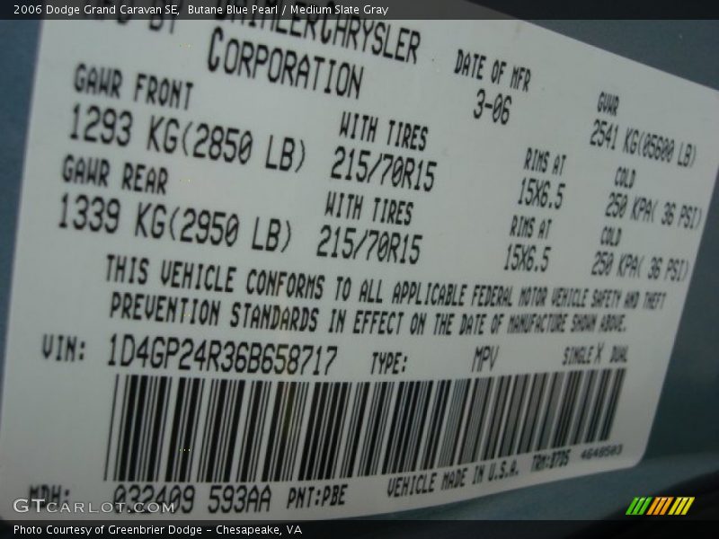 Butane Blue Pearl / Medium Slate Gray 2006 Dodge Grand Caravan SE