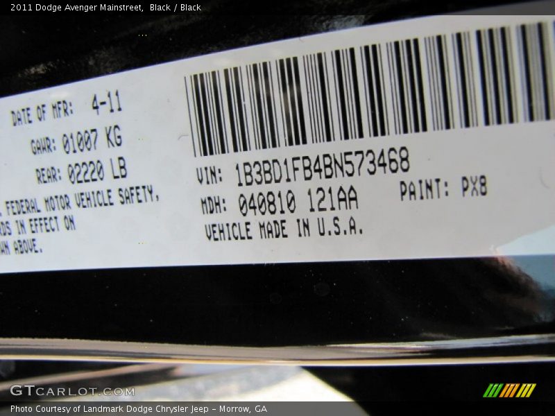 Black / Black 2011 Dodge Avenger Mainstreet