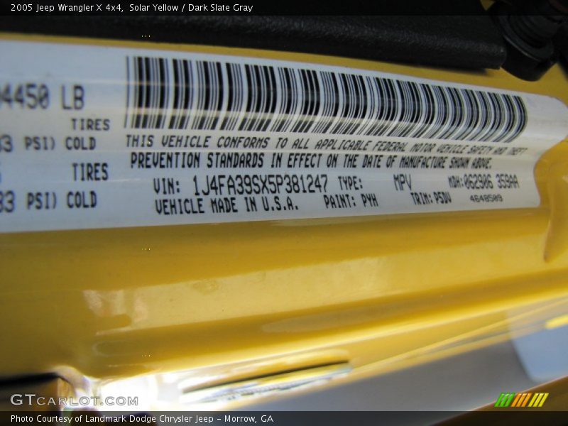Solar Yellow / Dark Slate Gray 2005 Jeep Wrangler X 4x4