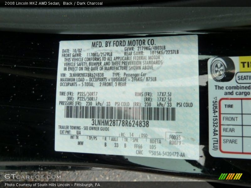 Black / Dark Charcoal 2008 Lincoln MKZ AWD Sedan