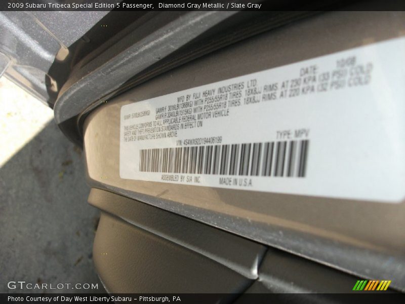 Diamond Gray Metallic / Slate Gray 2009 Subaru Tribeca Special Edition 5 Passenger