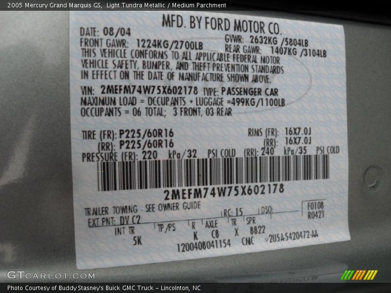 Light Tundra Metallic / Medium Parchment 2005 Mercury Grand Marquis GS