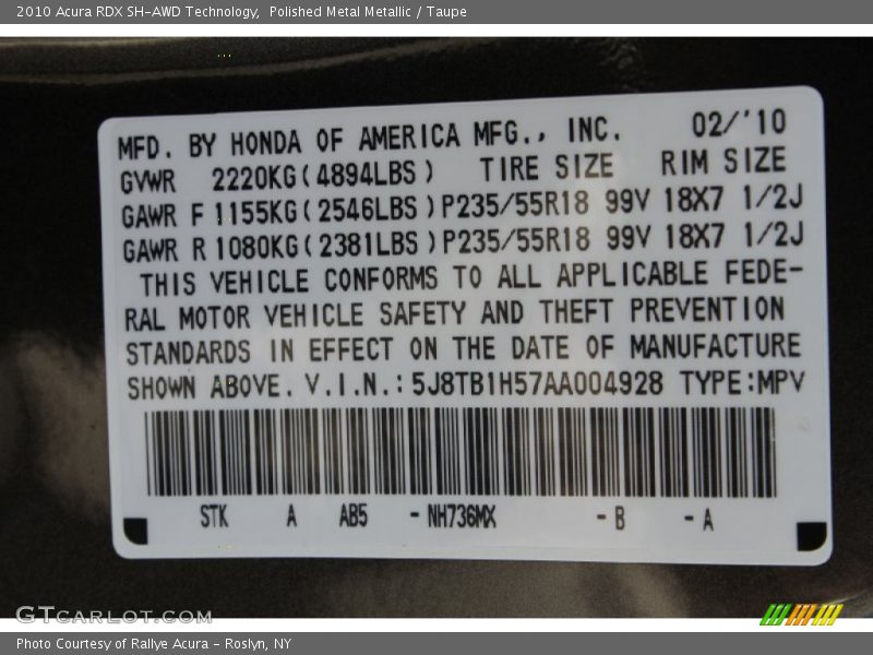 Polished Metal Metallic / Taupe 2010 Acura RDX SH-AWD Technology