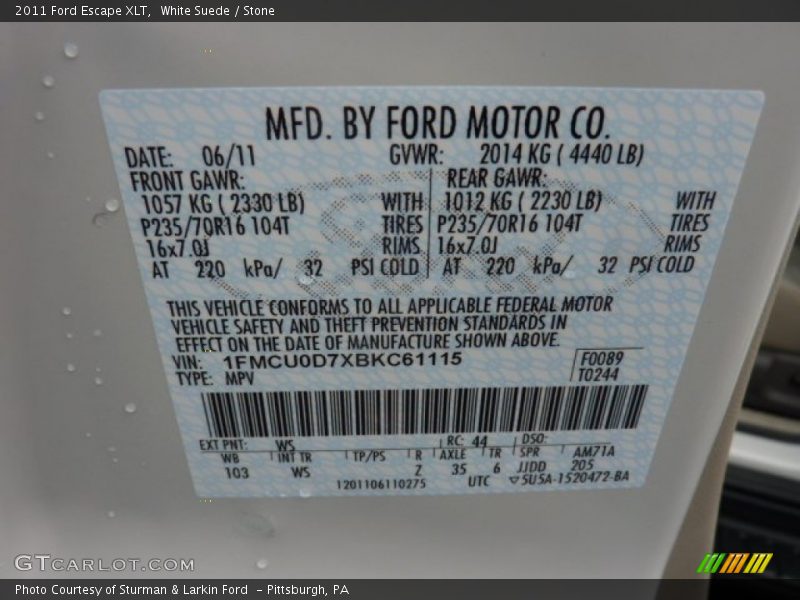 White Suede / Stone 2011 Ford Escape XLT