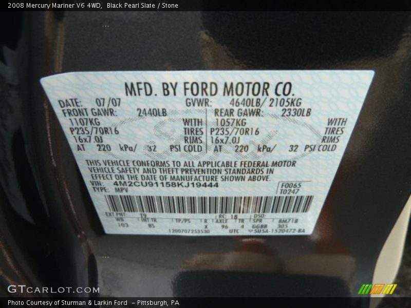 Black Pearl Slate / Stone 2008 Mercury Mariner V6 4WD