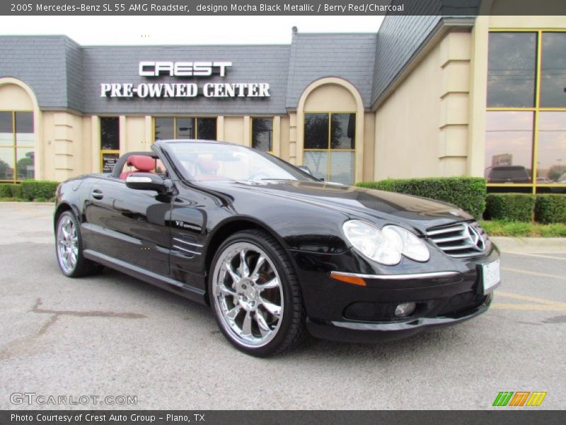 designo Mocha Black Metallic / Berry Red/Charcoal 2005 Mercedes-Benz SL 55 AMG Roadster