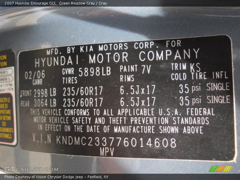 Green Meadow Gray / Gray 2007 Hyundai Entourage GLS