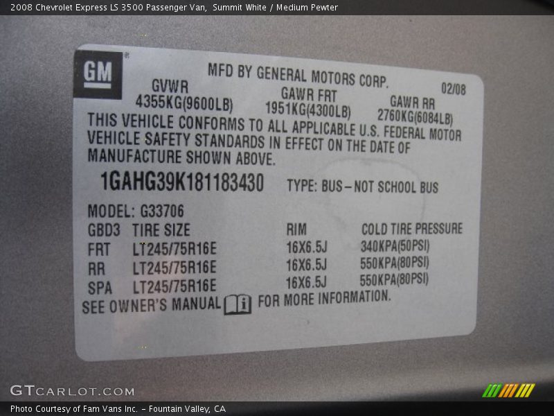 Summit White / Medium Pewter 2008 Chevrolet Express LS 3500 Passenger Van