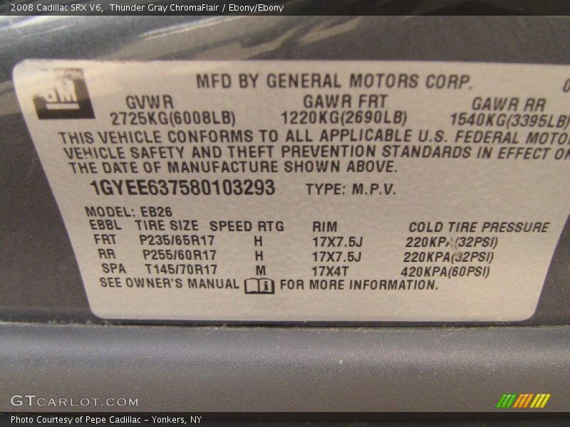 Thunder Gray ChromaFlair / Ebony/Ebony 2008 Cadillac SRX V6