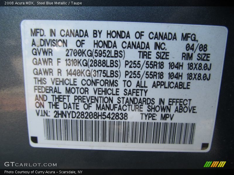 Steel Blue Metallic / Taupe 2008 Acura MDX