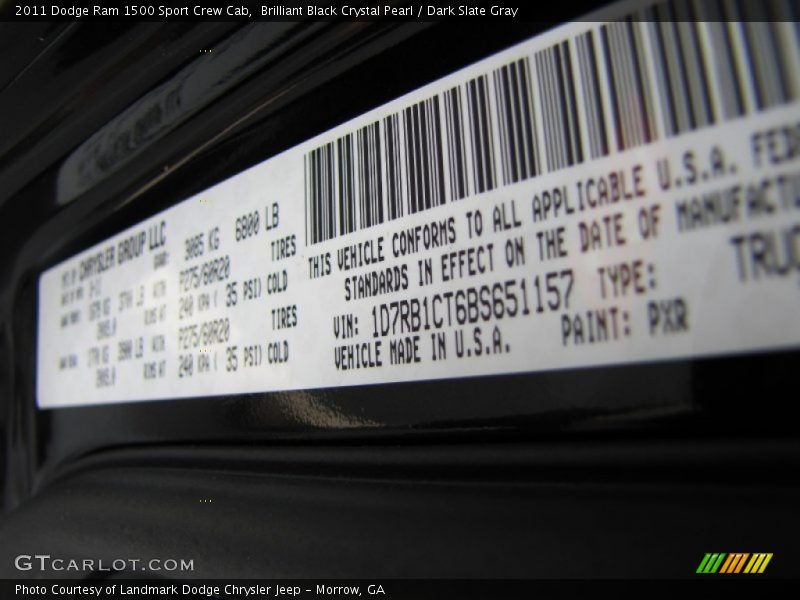 Brilliant Black Crystal Pearl / Dark Slate Gray 2011 Dodge Ram 1500 Sport Crew Cab