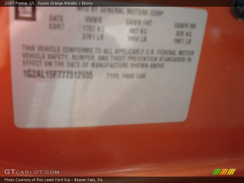 Fusion Orange Metallic / Ebony 2007 Pontiac G5