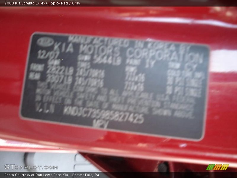 Spicy Red / Gray 2008 Kia Sorento LX 4x4