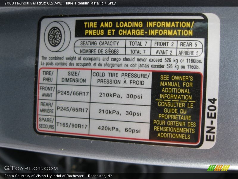 Blue Titanium Metallic / Gray 2008 Hyundai Veracruz GLS AWD