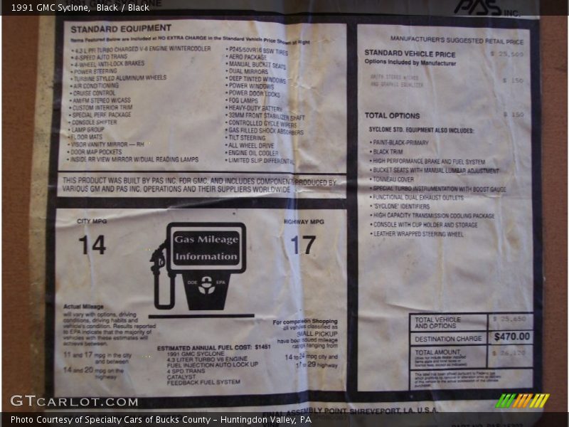  1991 Syclone  Window Sticker