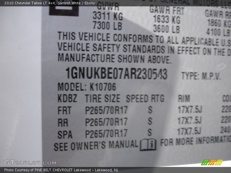 Summit White / Ebony 2010 Chevrolet Tahoe LT 4x4
