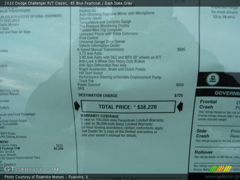 B5 Blue Pearlcoat / Dark Slate Gray 2010 Dodge Challenger R/T Classic