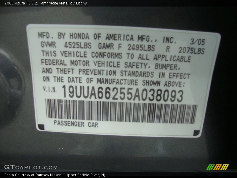 Anthracite Metallic / Ebony 2005 Acura TL 3.2