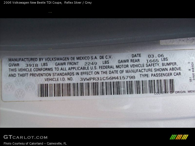 Reflex Silver / Grey 2006 Volkswagen New Beetle TDI Coupe