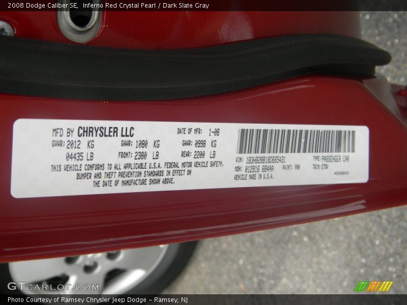 Inferno Red Crystal Pearl / Dark Slate Gray 2008 Dodge Caliber SE