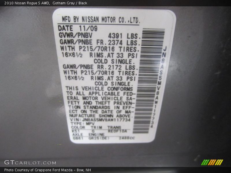 Gotham Gray / Black 2010 Nissan Rogue S AWD