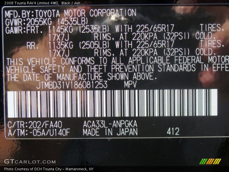 Black / Ash 2008 Toyota RAV4 Limited 4WD