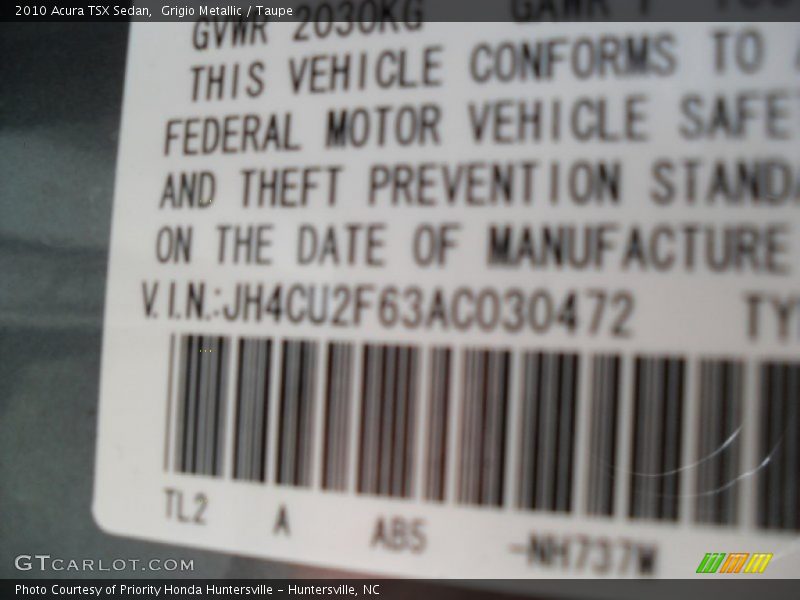 Grigio Metallic / Taupe 2010 Acura TSX Sedan