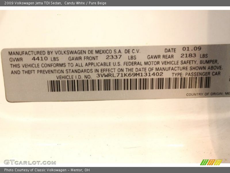 Candy White / Pure Beige 2009 Volkswagen Jetta TDI Sedan
