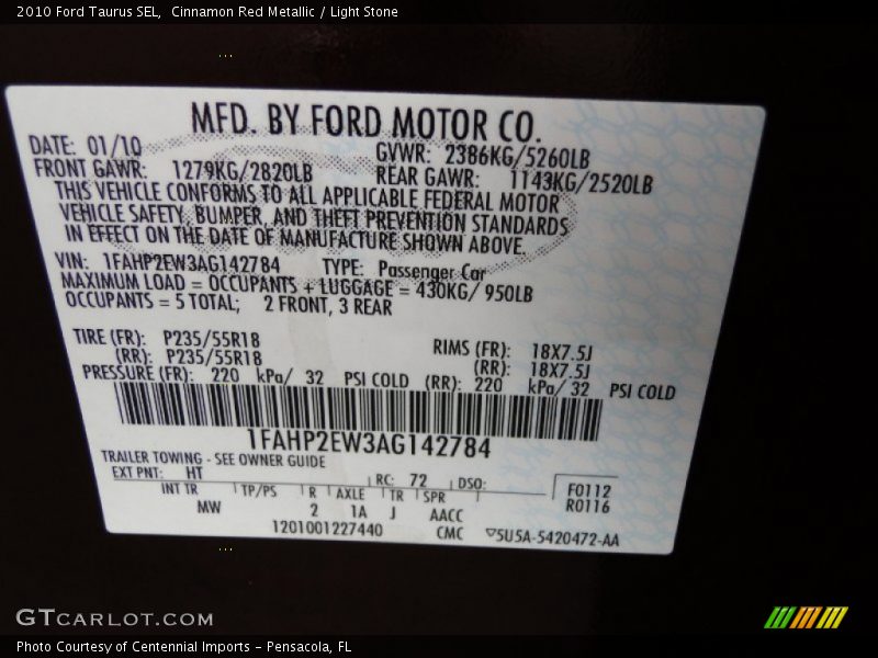 Cinnamon Red Metallic / Light Stone 2010 Ford Taurus SEL