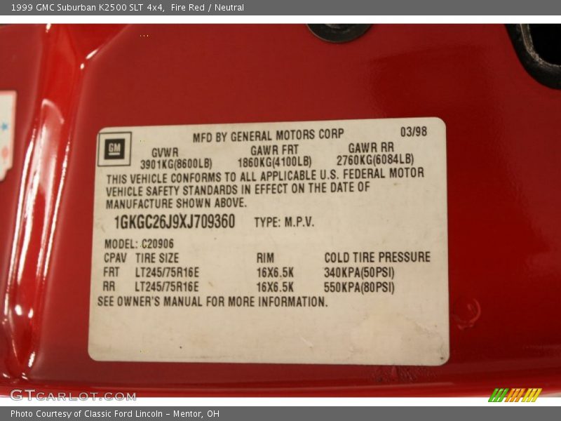 Fire Red / Neutral 1999 GMC Suburban K2500 SLT 4x4