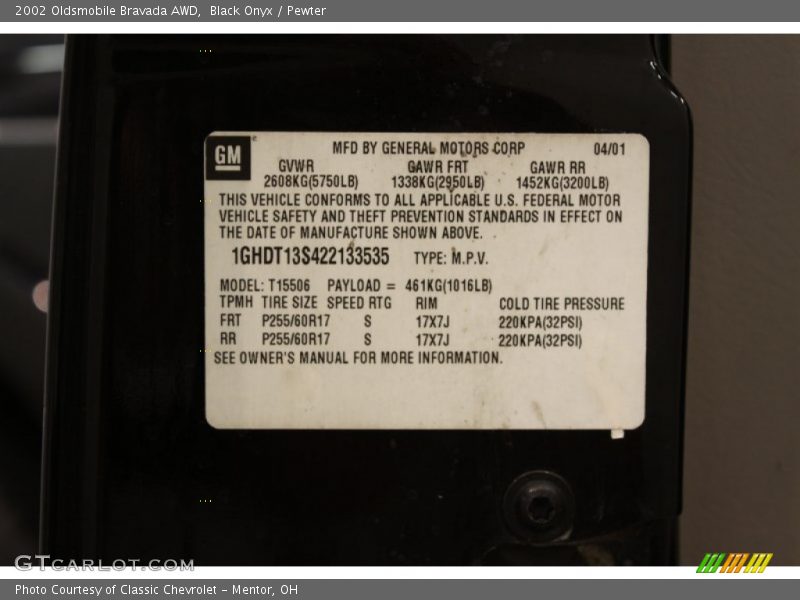 Black Onyx / Pewter 2002 Oldsmobile Bravada AWD