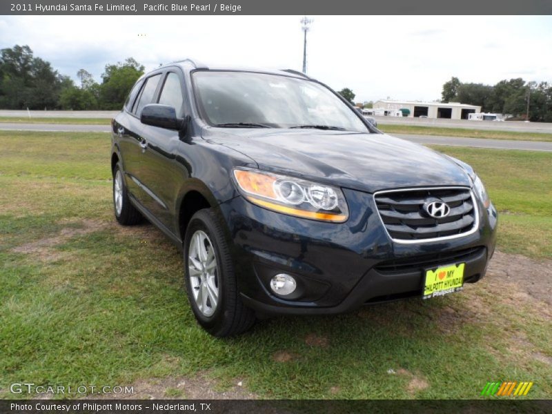 Pacific Blue Pearl / Beige 2011 Hyundai Santa Fe Limited