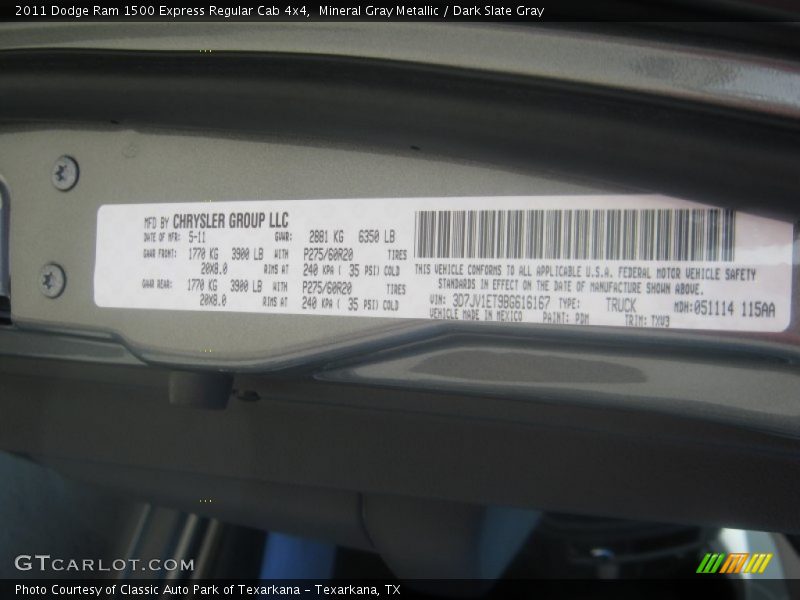 Mineral Gray Metallic / Dark Slate Gray 2011 Dodge Ram 1500 Express Regular Cab 4x4