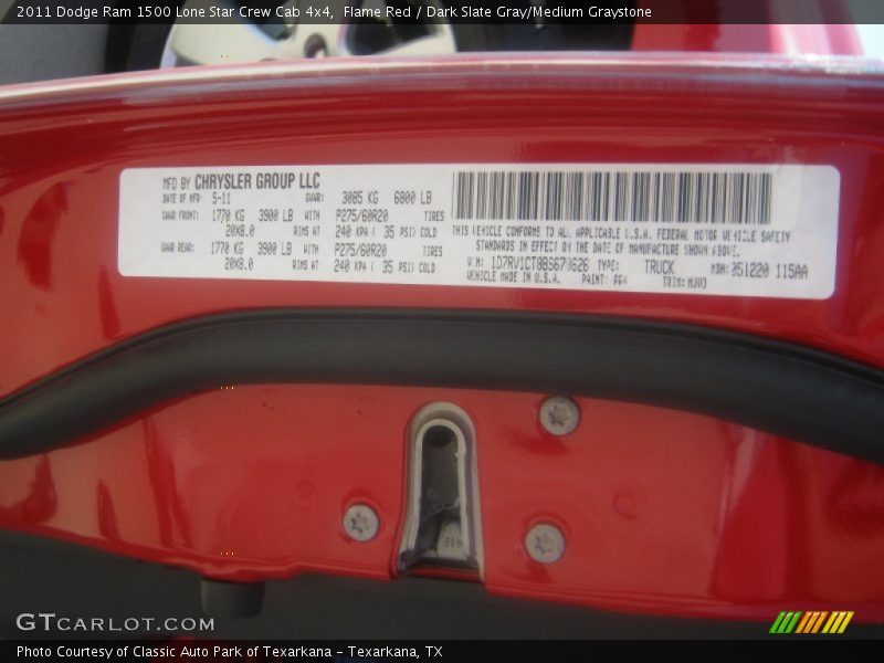 Flame Red / Dark Slate Gray/Medium Graystone 2011 Dodge Ram 1500 Lone Star Crew Cab 4x4