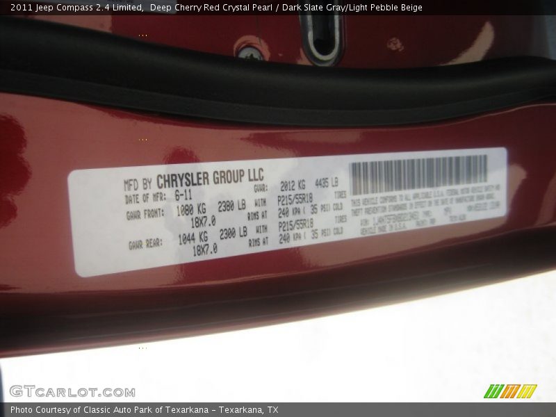 Deep Cherry Red Crystal Pearl / Dark Slate Gray/Light Pebble Beige 2011 Jeep Compass 2.4 Limited