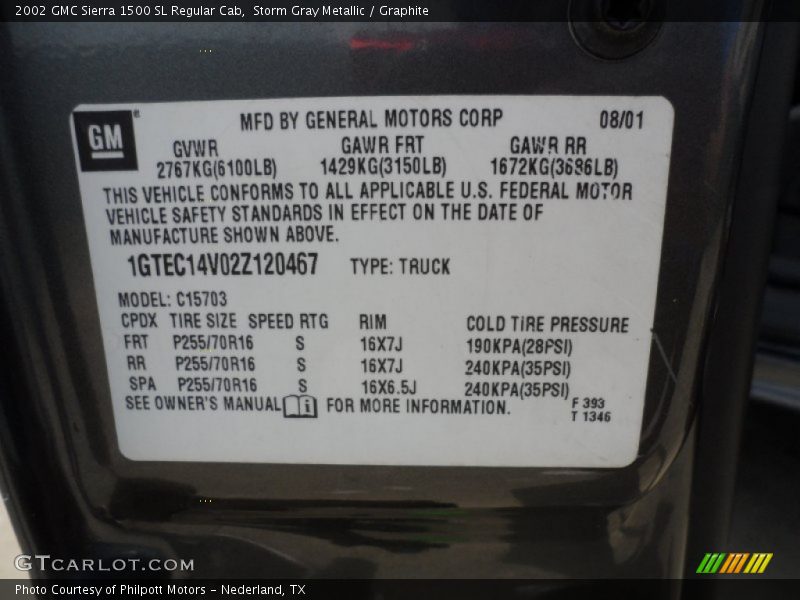 Storm Gray Metallic / Graphite 2002 GMC Sierra 1500 SL Regular Cab