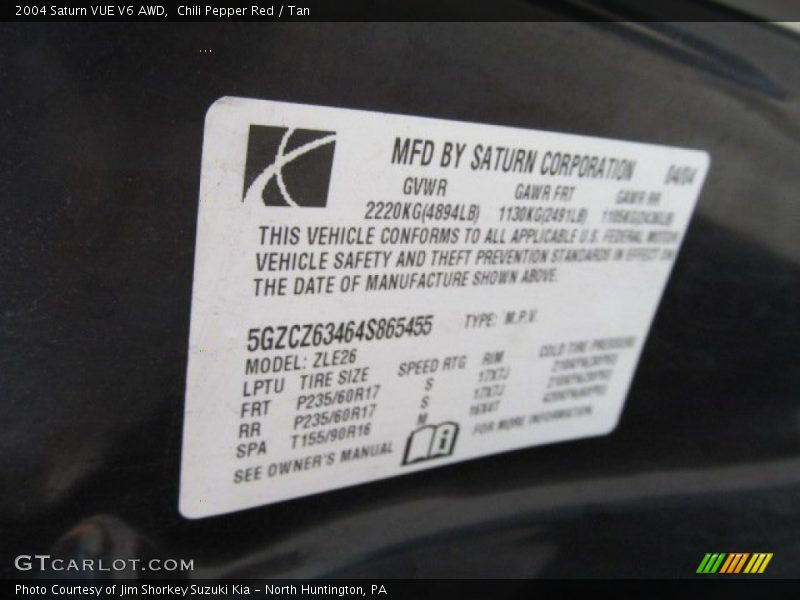 Chili Pepper Red / Tan 2004 Saturn VUE V6 AWD